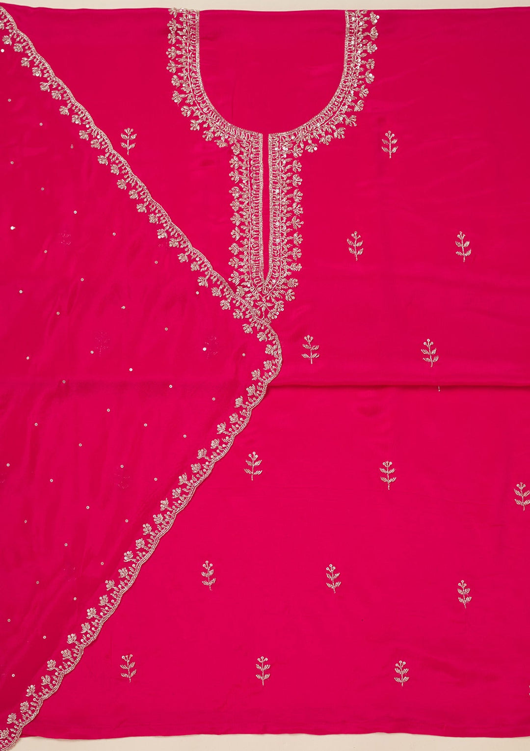 Rani Pink Cutdana Crepe Unstitched Salwar Suit-koskii