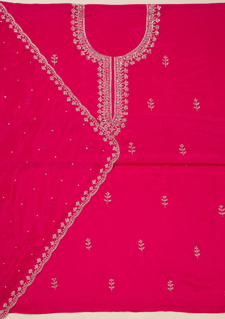 Rani Pink Cutdana Crepe Unstitched Salwar Suit-koskii