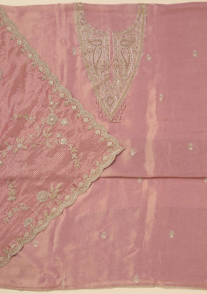 Pink Sequins Organza Unstitched Salwar Suit