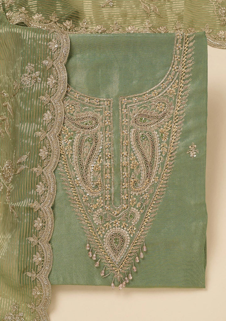 Pista Green Sequins Organza Unstitched Salwar Suit