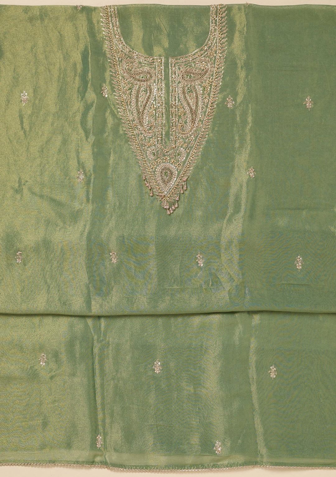 Pista Green Sequins Organza Unstitched Salwar Suit