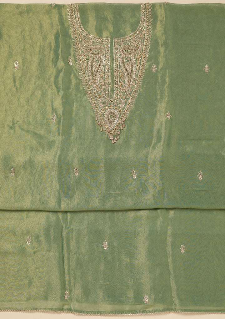 Pista Green Sequins Organza Unstitched Salwar Suit