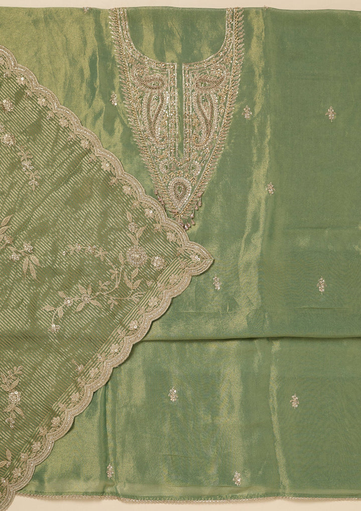 Pista Green Sequins Organza Unstitched Salwar Suit