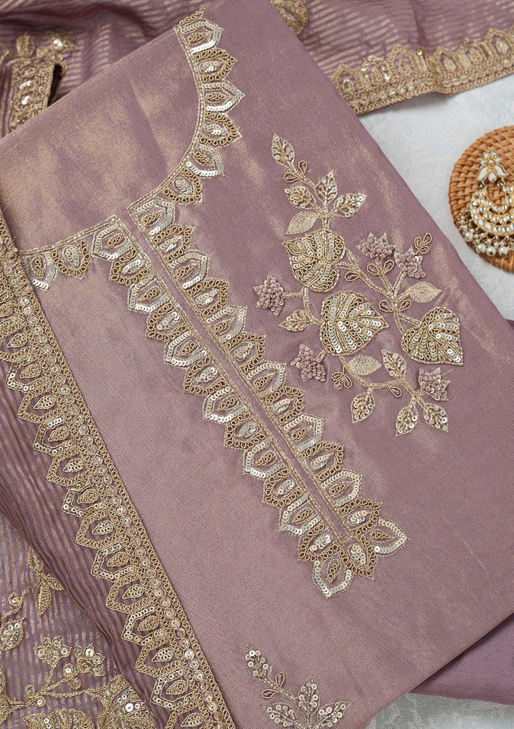 Lavender Sequins Organza Unstitched Salwar Suit-Koskii