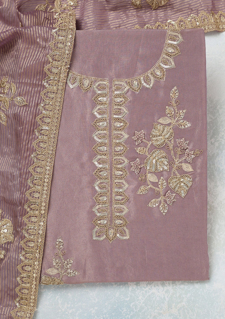 Lavender Sequins Organza Unstitched Salwar Suit-Koskii