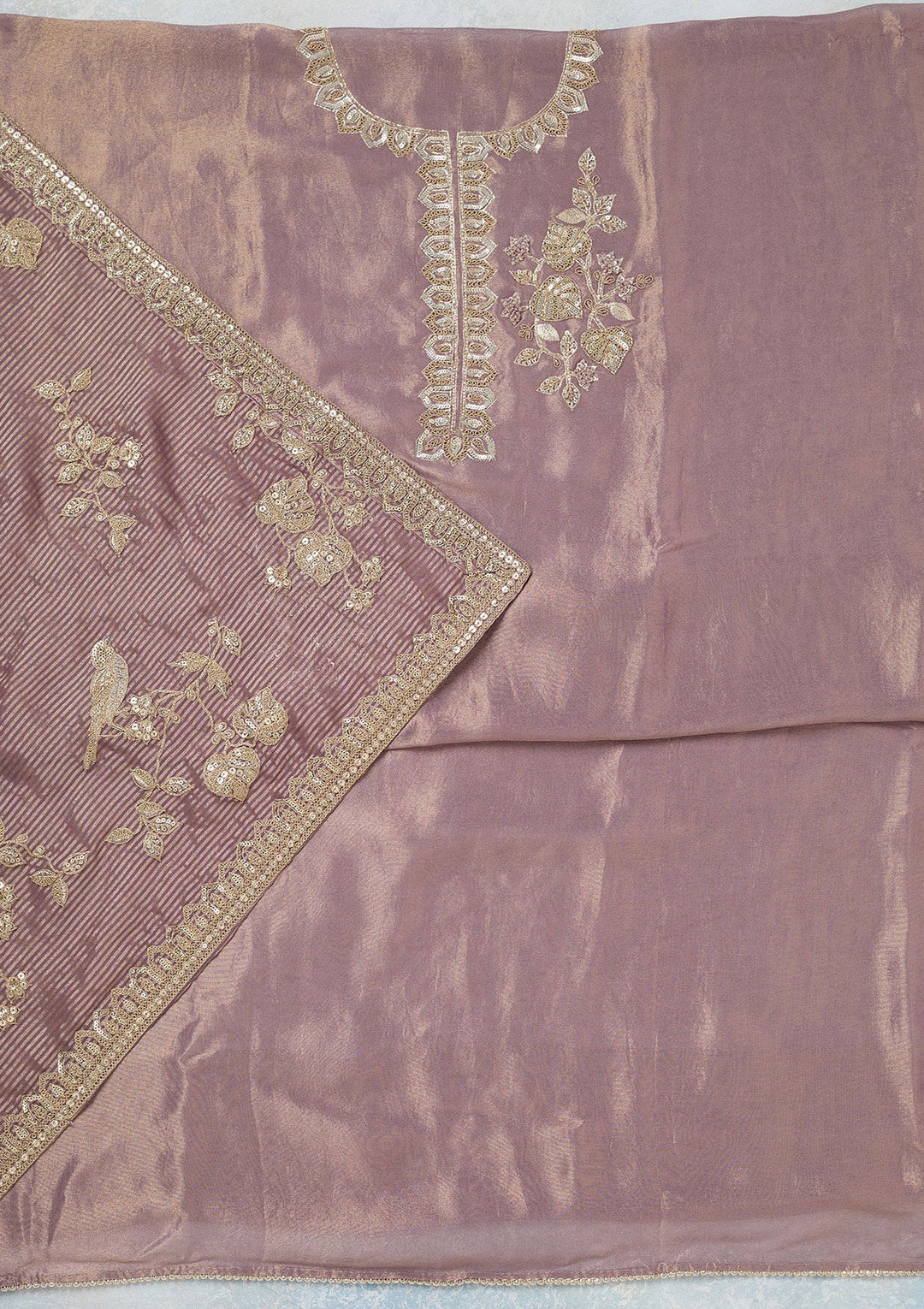 Lavender Sequins Organza Unstitched Salwar Suit-Koskii