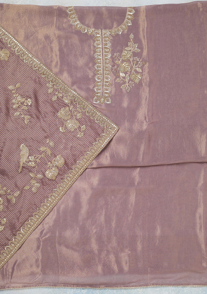 Lavender Sequins Organza Unstitched Salwar Suit-Koskii