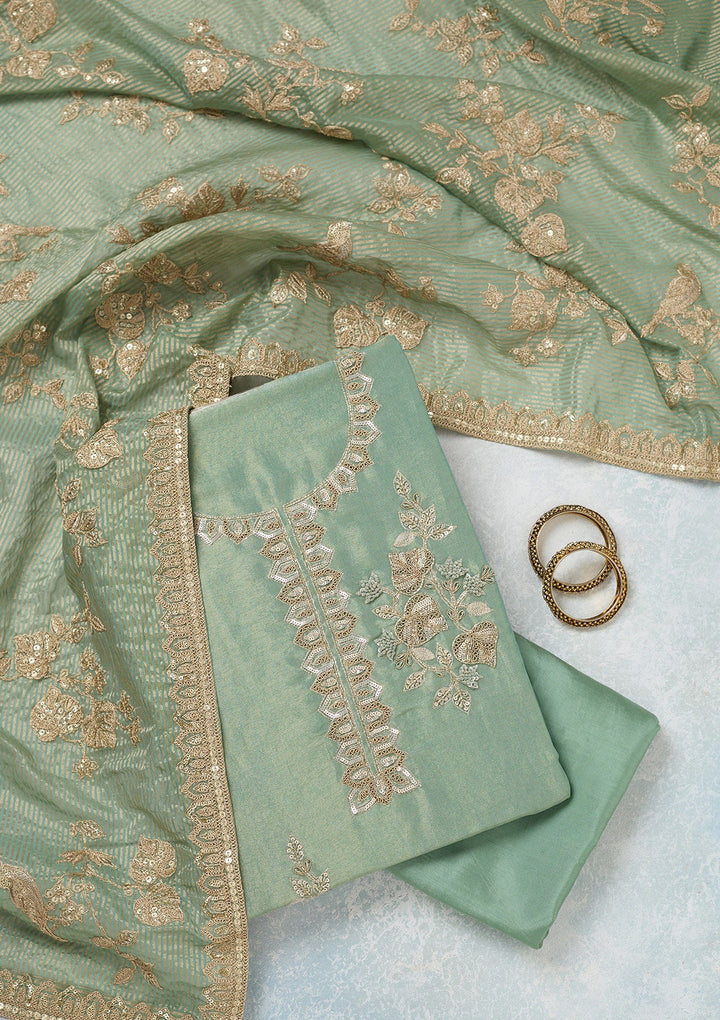 Sea Green Sequins Organza Unstitched Salwar Suit-Koskii