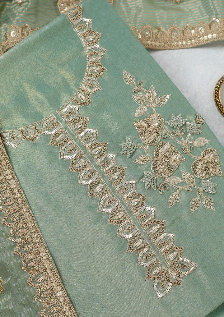 Sea Green Sequins Organza Unstitched Salwar Suit-Koskii