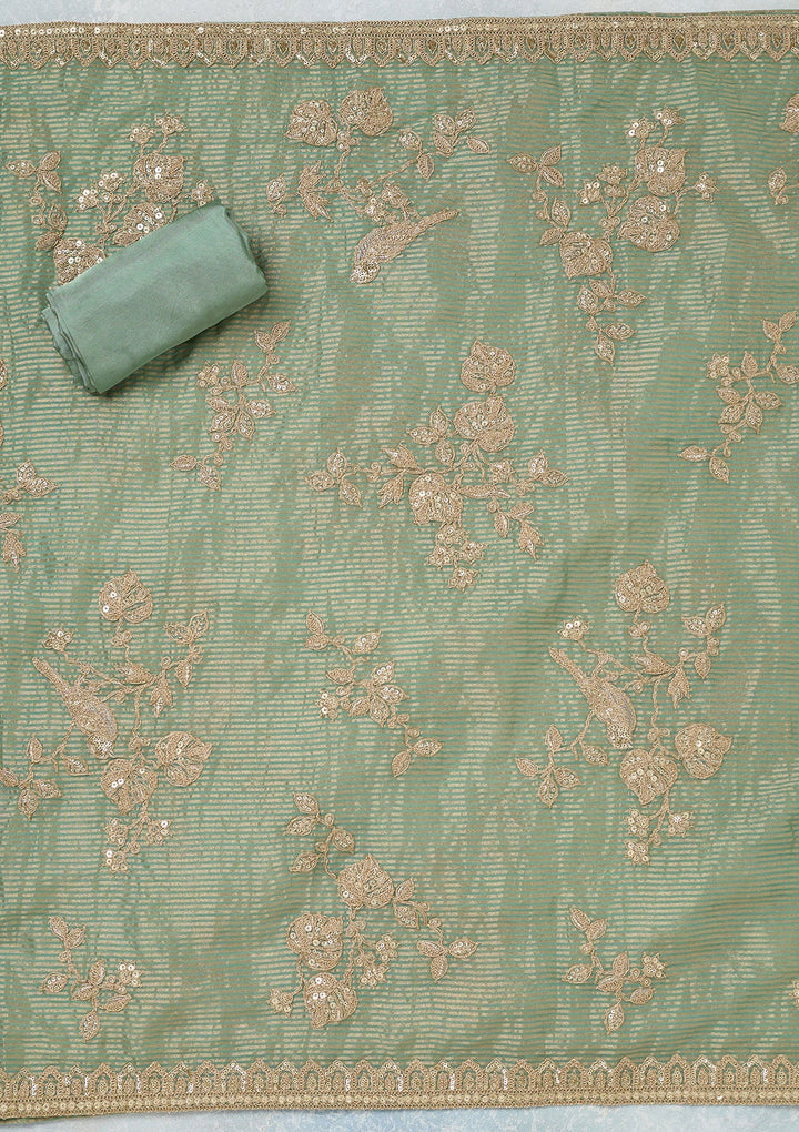 Sea Green Sequins Organza Unstitched Salwar Suit-Koskii