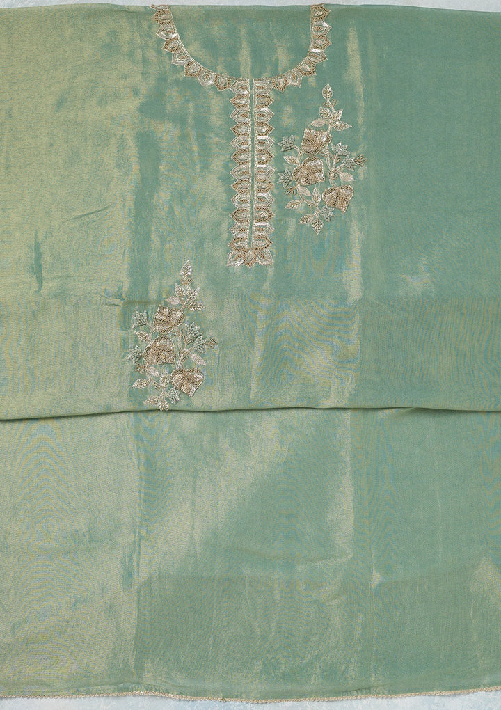 Sea Green Sequins Organza Unstitched Salwar Suit-Koskii