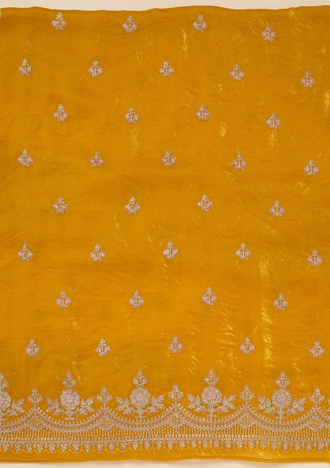Mustard Zariwork (Gold) Soft Raw Silk Unstitched Salwar Suit-Koskii