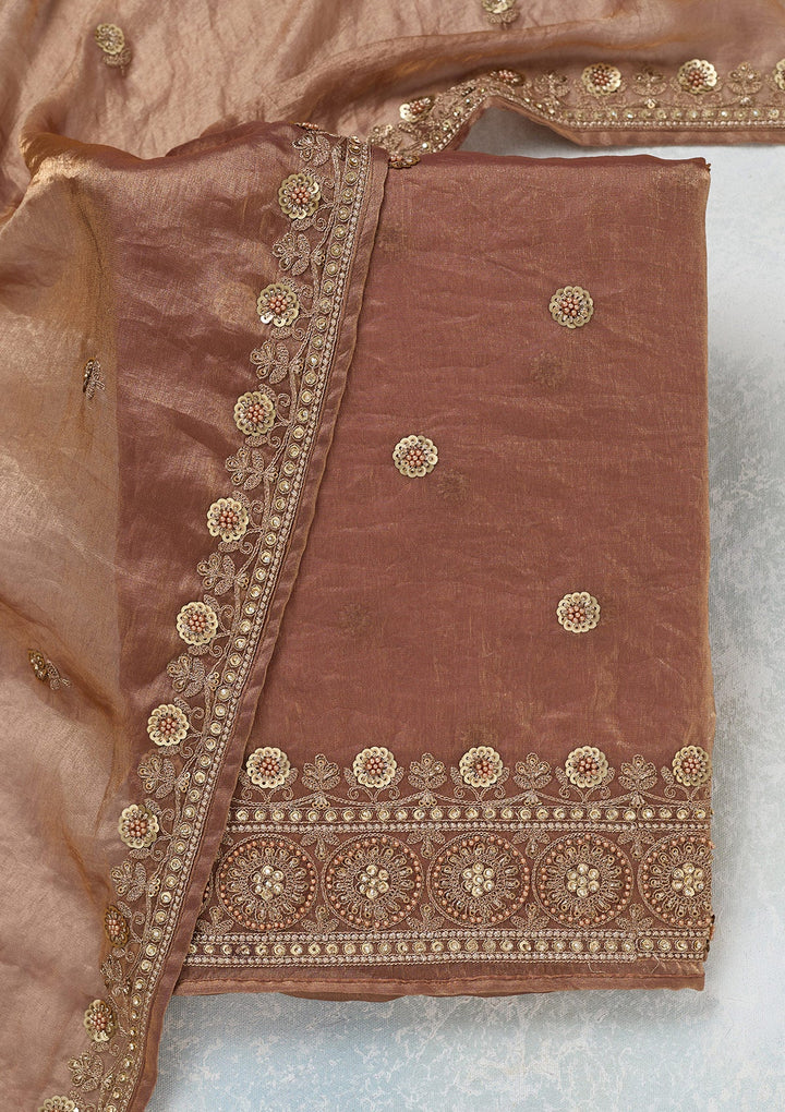 Beige Cording Organza Unstitched Salwar Suit-Koskii