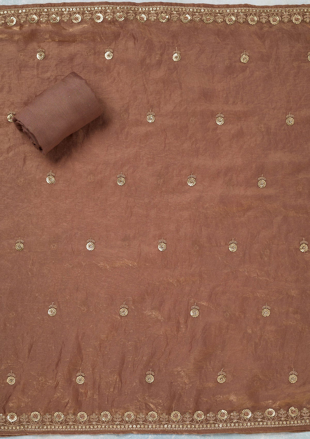 Beige Cording Organza Unstitched Salwar Suit-Koskii