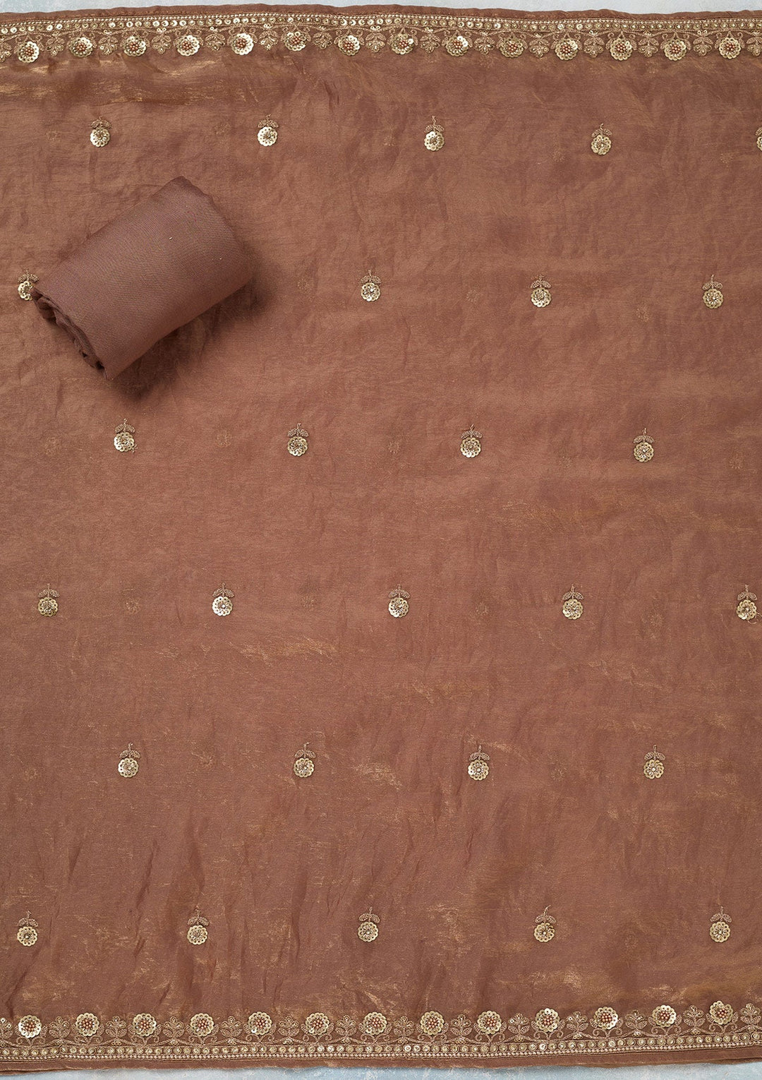 Beige Cording Organza Unstitched Salwar Suit-Koskii