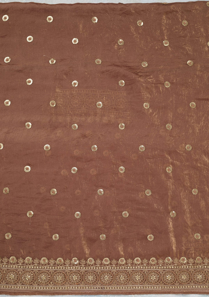 Beige Cording Organza Unstitched Salwar Suit-Koskii