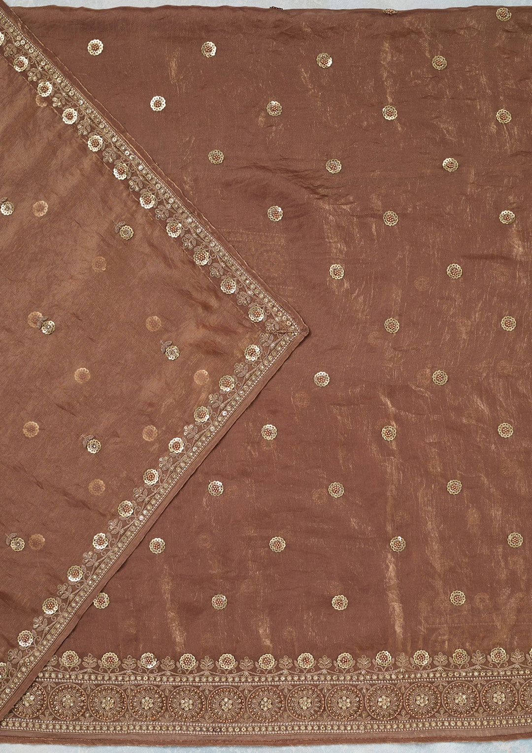 Beige Cording Organza Unstitched Salwar Suit-Koskii