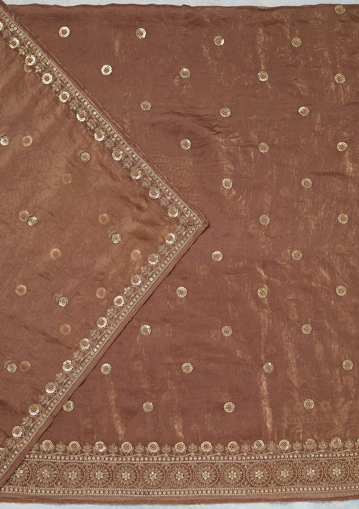 Beige Cording Organza Unstitched Salwar Suit-Koskii