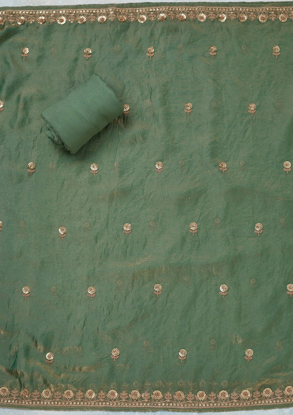 Mehandi Green Cording Organza Unstitched Salwar Suit-Koskii