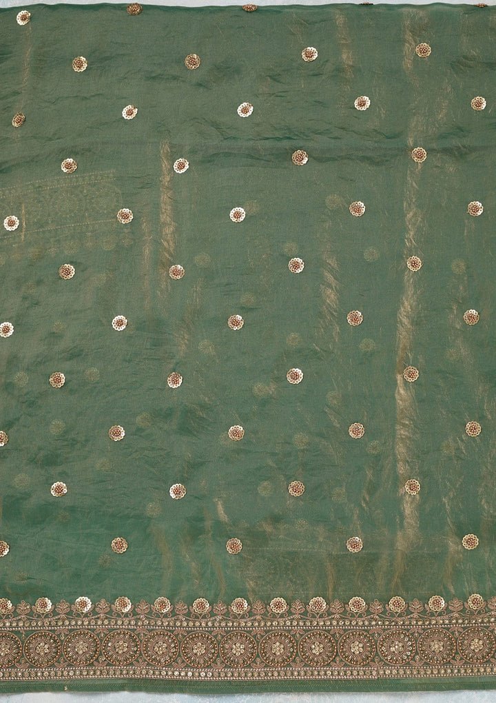 Mehandi Green Cording Organza Unstitched Salwar Suit-Koskii