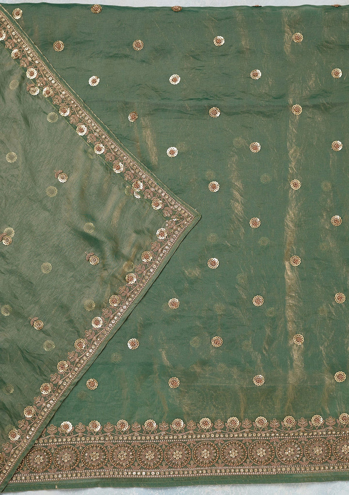 Mehandi Green Cording Organza Unstitched Salwar Suit-Koskii