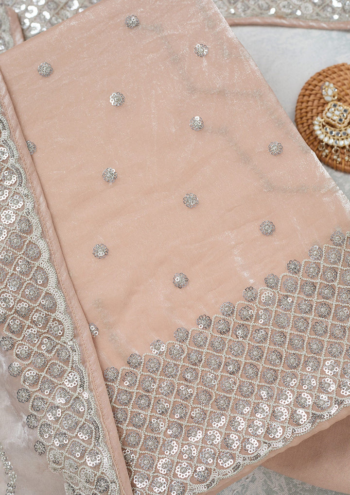 Beige Sequins Organza Unstitched Salwar Suit-Koskii