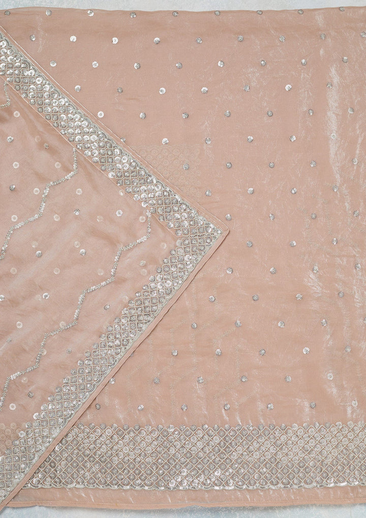 Beige Sequins Organza Unstitched Salwar Suit-Koskii