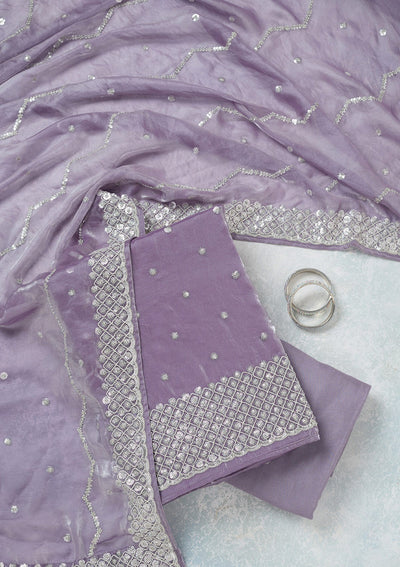 Lavender Sequins Organza Unstitched Salwar Suit-Koskii