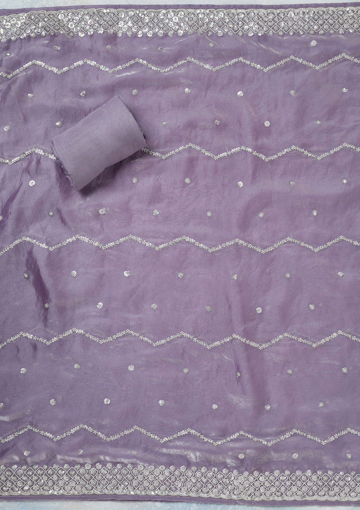 Lavender Sequins Organza Unstitched Salwar Suit-Koskii