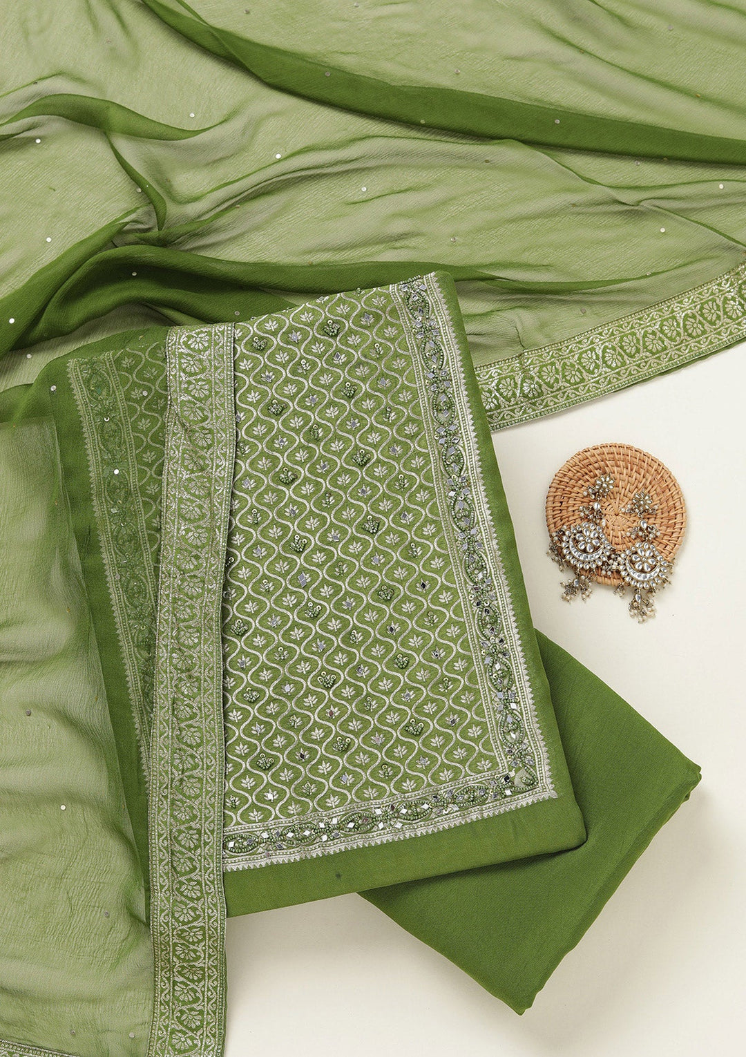 Mehendi Zariwork (Gold) Georgette Unstitched Salwar Suit-koskii