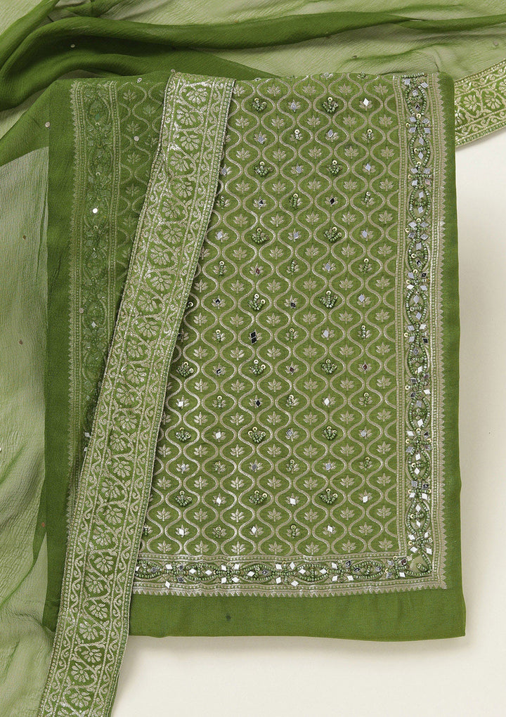 Mehendi Zariwork (Gold) Georgette Unstitched Salwar Suit-koskii