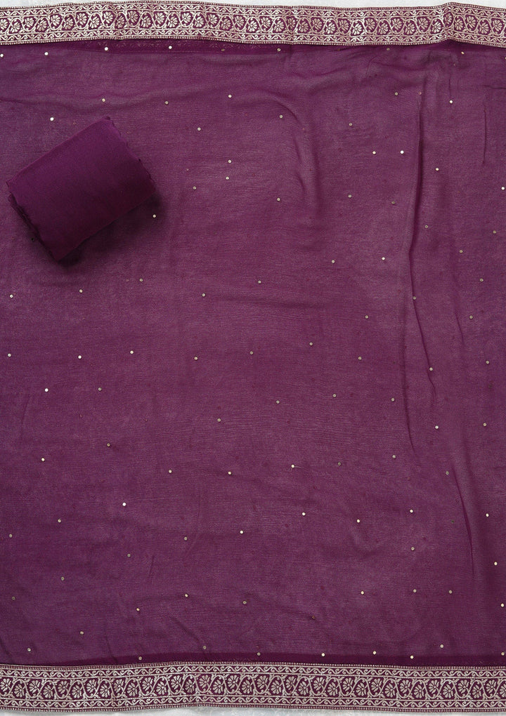 Purple Zariwork (Gold) Georgette Unstitched Salwar Suit-koskii