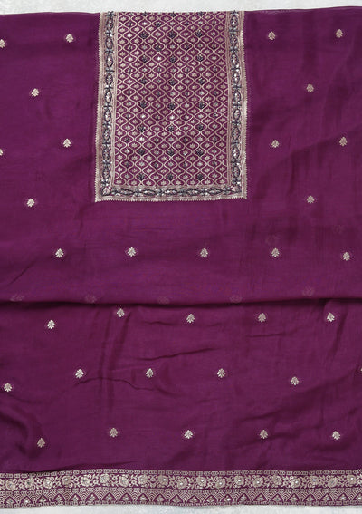 Purple Zariwork (Gold) Georgette Unstitched Salwar Suit-koskii