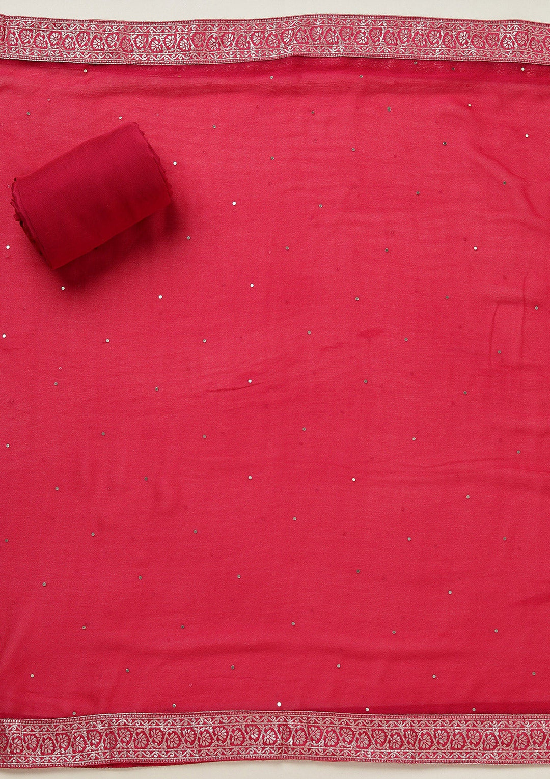 Rani Pink Zariwork (Gold) Georgette Unstitched Salwar Suit-koskii