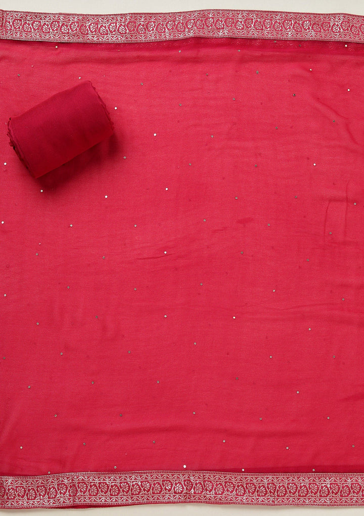 Rani Pink Zariwork (Gold) Georgette Unstitched Salwar Suit-koskii