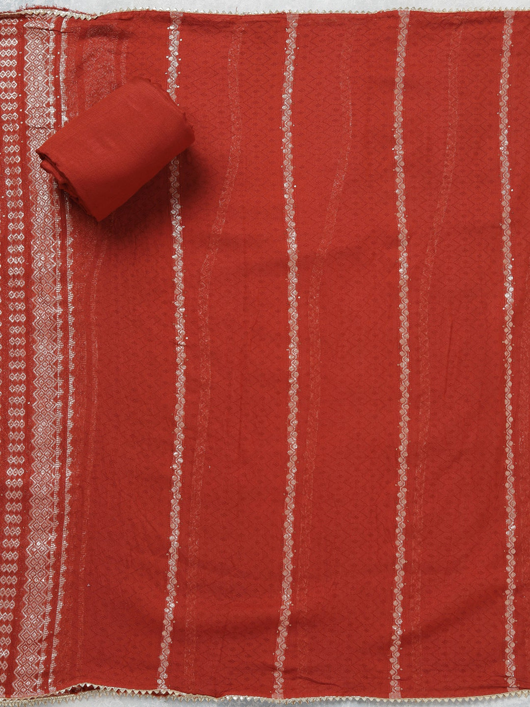 Rust Zariwork (Gold) Dola Silk Unstitched Salwar Suit-koskii