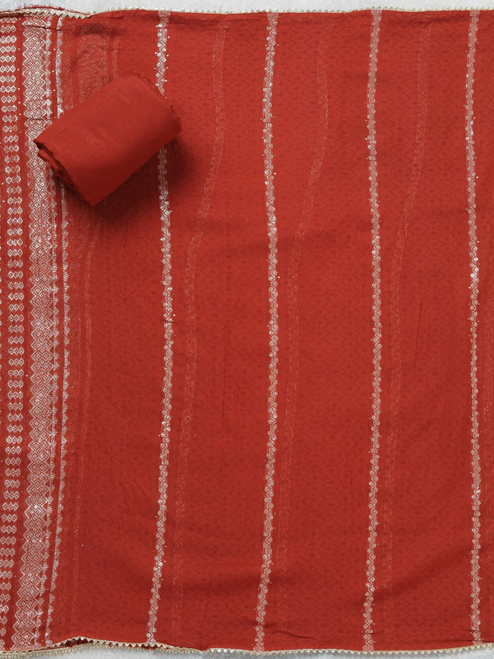 Rust Zariwork (Gold) Dola Silk Unstitched Salwar Suit-koskii