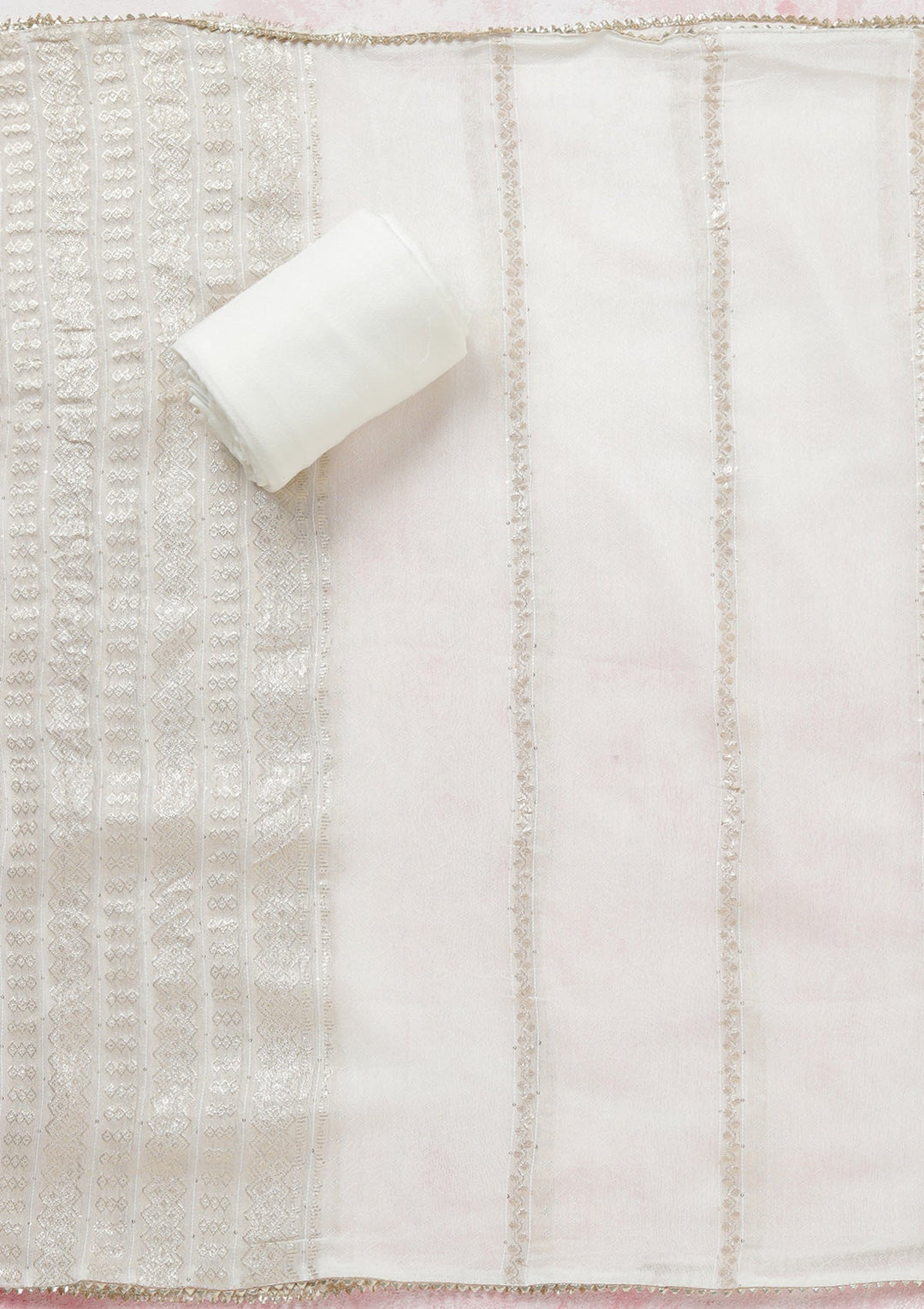 White Zariwork (Gold) Dola Silk Unstitched Salwar Suit-koskii