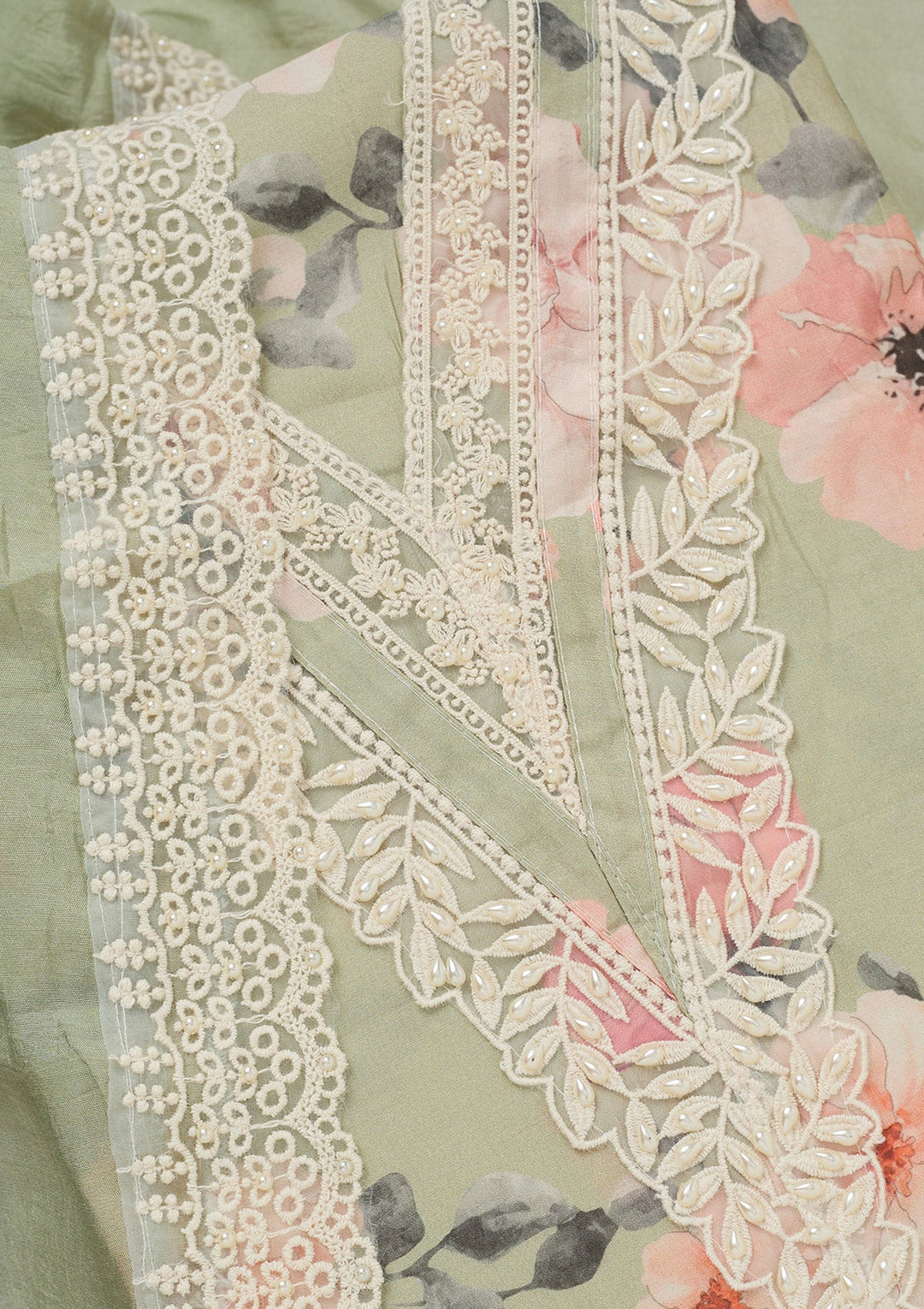 Pista Green Threadwork Crepe Unstitched Salwar Suit_koskii