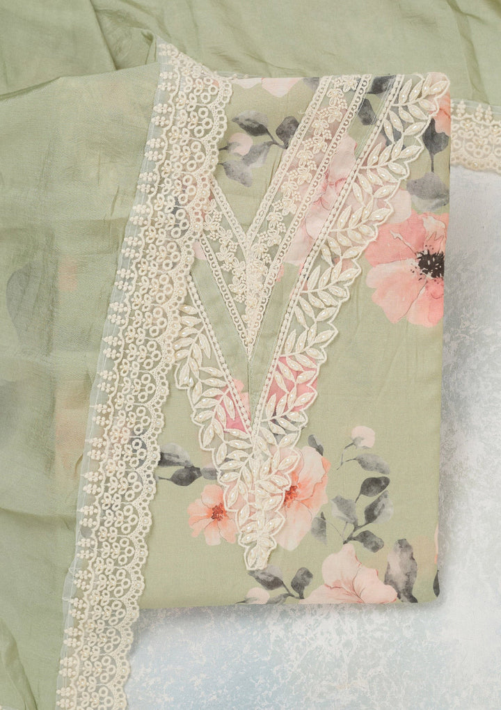 Pista Green Threadwork Crepe Unstitched Salwar Suit_koskii