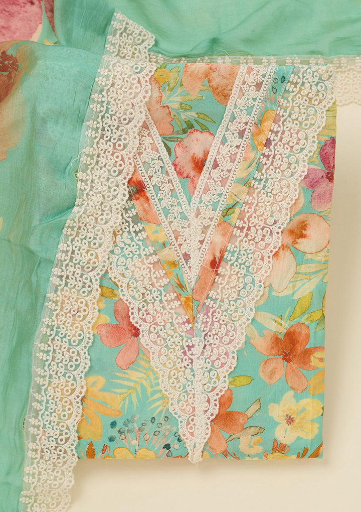 Sea Green Threadwork Semi Crepe Unstitched Salwar Suit_koskii