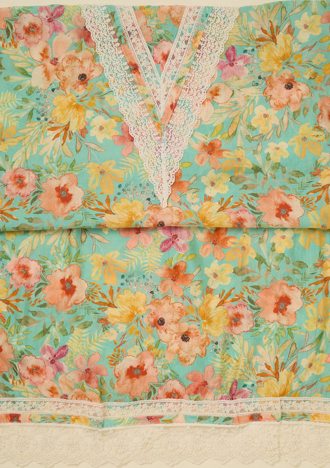 Sea Green Threadwork Semi Crepe Unstitched Salwar Suit_koskii