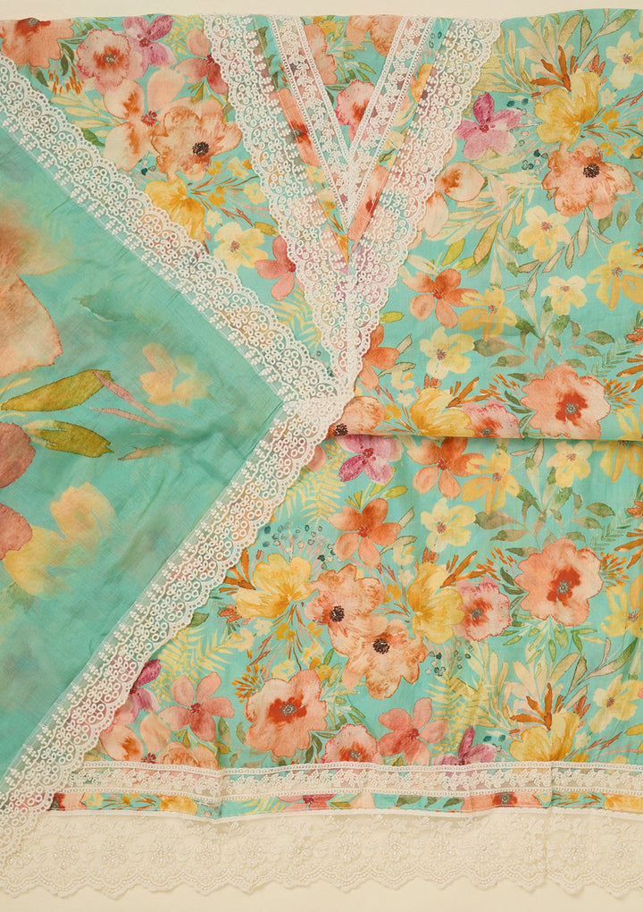Sea Green Threadwork Semi Crepe Unstitched Salwar Suit_koskii