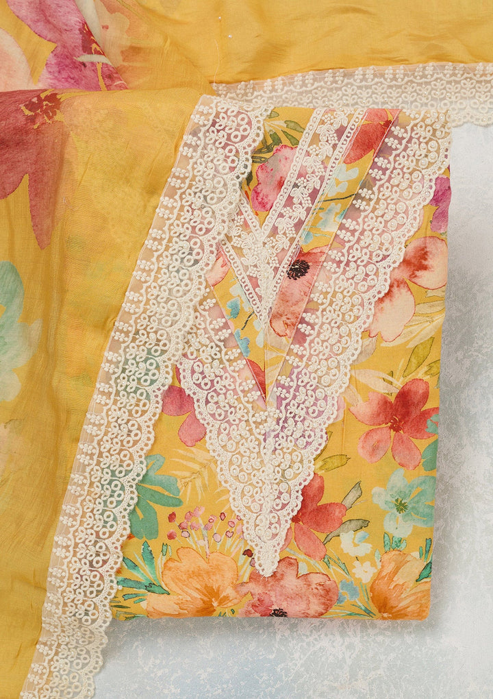 Yellow Threadwork Semi Crepe Unstitched Salwar Suit_koskii