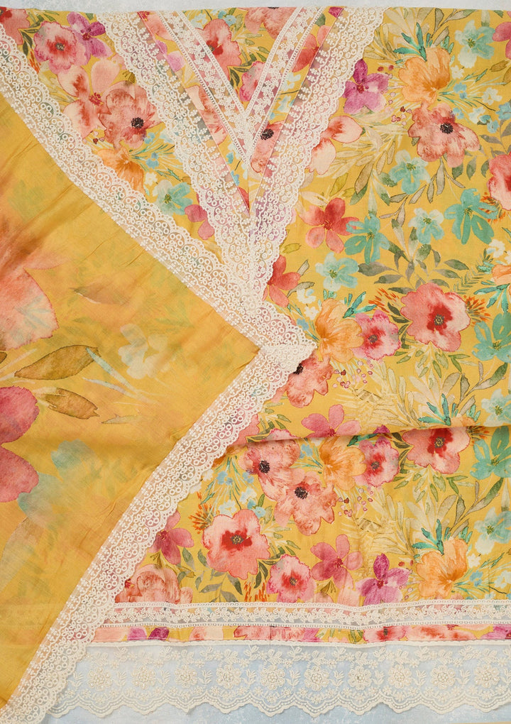 Yellow Threadwork Semi Crepe Unstitched Salwar Suit_koskii