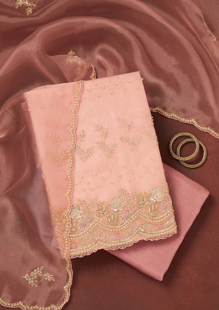 Pink Cutdana Organza Unstitched Salwar Suit-Koskii