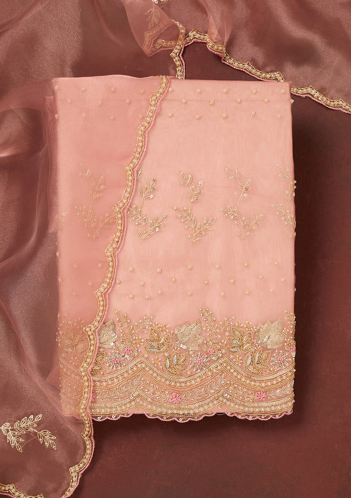 Pink Cutdana Organza Unstitched Salwar Suit-Koskii