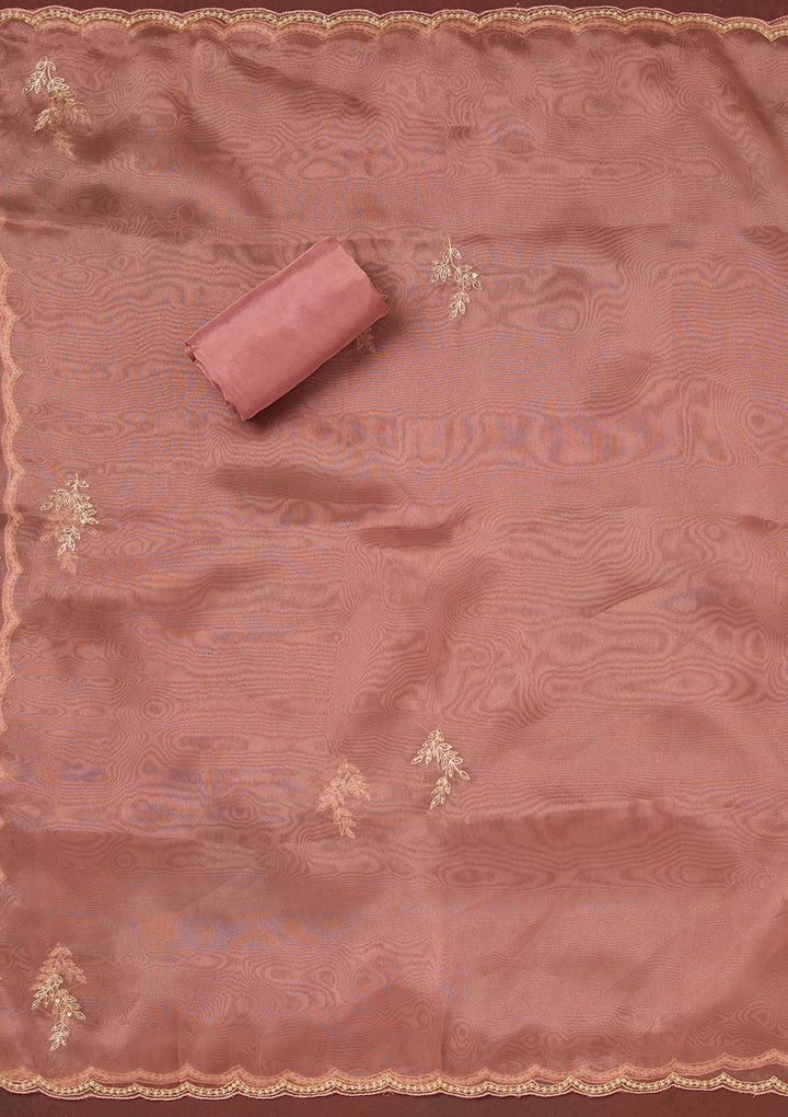 Pink Cutdana Organza Unstitched Salwar Suit-Koskii