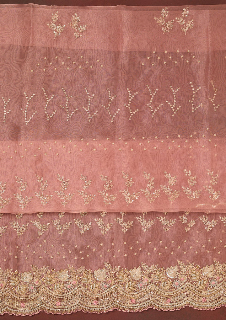 Pink Cutdana Organza Unstitched Salwar Suit-Koskii