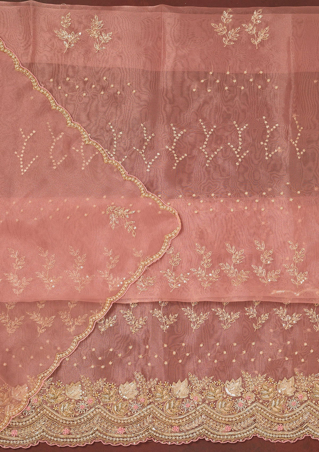 Pink Cutdana Organza Unstitched Salwar Suit-Koskii